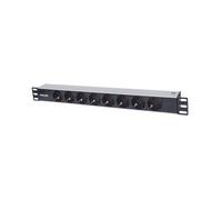 Intellinet 714037 : Unité de Distribution d'Énergie 1U, 8 Prises Type F, 250V/15A, Câble 1.8m, Aluminium Noir, Montage Rack 19", Humidité 10-90%