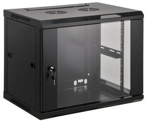 Intellinet Armoire réseau murale 19 (standard), 12U, profondeur 600 mm, noire, assemblée, charge max. 60 kg, utilisable sur bureau ou sol, profondeur utile 500 mm, , porte métal et verre, panneaux lat