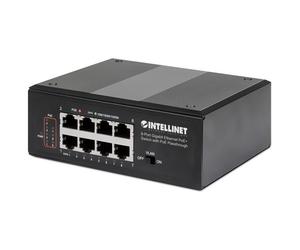 Intellinet Commutateur réseau (switch) industriel Gigabit Ethernet PoE+ 8 ports avec passthrough PoE, 1 port PD PoE 95 W, 7 ports PSE PoE, budget PoE jusqu'à 120 W, IEEE 802.3at/af, montage sur rail D