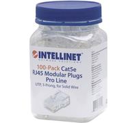 Intellinet Kabel Pack de 100 connecteurs modulaires RJ45 Intellinet Cat5e Pro Line UTP 3 points pour fil massif 100 fiches mâles dans le bol 50 µ contacts