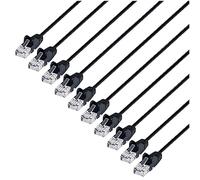 Intellinet Lot de 10 câbles de raccordement réseau Ethernet Slim Cat6 - Gaine sans accroc, robuste, fil de cuivre nu UTP 30 AWG, contacts plaqués or, garantie à vie MFG - 0,2 m, noir