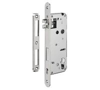 INTELOCK - Serrure Encastrable avec Trou Cylindre pour Porte d'Entrée - Inox - Axe 50 mm - Entr'Axes 85 mm - Carré 8 mm - Réversible - Bouts Ronds - Gris
