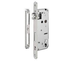 INTELOCK - Serrure Encastrable avec Trou Cylindre pour Porte d'Entrée - Inox - Axe 50 mm - Entr'Axes 85 mm - Carré 8 mm - Réversible - Bouts Ronds - Gris