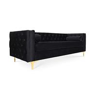 INTENSE DECO Canapé 3 Places Edward Velours Noir Pieds doré