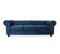 INTENSE DECO Canape Chesterfield Velours 3 Places Altesse Bleu foncé