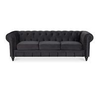 INTENSE DECO Canape Chesterfield Velours 3 Places Altesse Noir