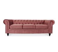 INTENSE DECO Canape Chesterfield Velours 3 Places Altesse Vieux Rose