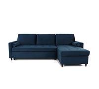 INTENSE DECO Canapé d'angle Convertible réversible Claudio en Velours Bleu foncé