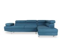 INTENSE DECO Canapé d'angle Droit avec têtières relevables Charly Tissu Bleu Canard