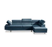 INTENSE DECO Canapé d'angle Droit avec têtières relevables Palerme Velours côtelé Bleu
