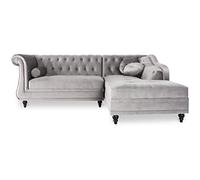 INTENSE DECO Canapé d'angle Droit Empire Velours Argent Style Chesterfield