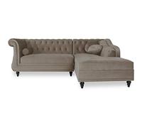 INTENSE DECO Canapé d'angle Droit Empire Velours Taupe Style Chesterfield