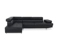 INTENSE DECO Canapé d'angle Gauche avec têtières relevables Charly Noir