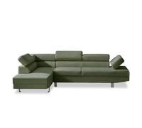 INTENSE DECO Canapé d'angle Gauche avec têtières relevables Palerme Velours côtelé Vert