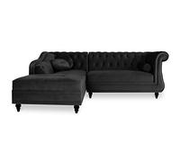 INTENSE DECO Canapé d'angle Gauche Empire Velours Noir Style Chesterfield