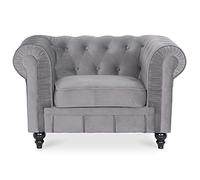 INTENSE DECO Fauteuil Chesterfield Velours Altesse Argent