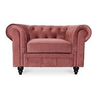 INTENSE DECO Fauteuil Chesterfield Velours Altesse Vieux Rose