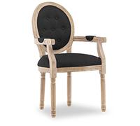 INTENSE DECO Fauteuil médaillon capitonné Louis XVI Tissu Noir