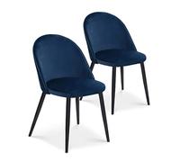 INTENSE DECO Lot de 2 chaises Cecilia Velours Bleu Pieds Noirs