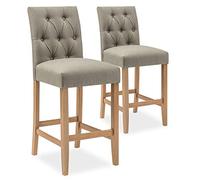 INTENSE DECO Lot de 2 chaises de Bar en Bois Gaya Tissu Beige - H65cm