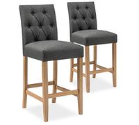 INTENSE DECO Lot de 2 chaises de Bar en Bois Gaya Tissu Gris - H65cm
