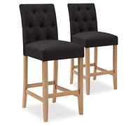 INTENSE DECO Lot de 2 chaises de Bar en Bois Gaya Tissu Noir - H65cm