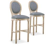 INTENSE DECO Lot de 2 chaises de Bar médaillon Louis XVI Tissu Gris