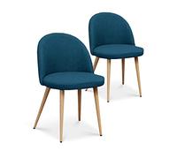INTENSE DECO Lot de 2 chaises scandinaves Cecilia Tissu Bleu Canard