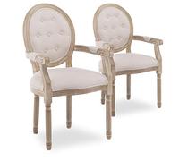 INTENSE DECO Lot de 2 fauteuils médaillon capitonnés Louis XVI Tissu Beige
