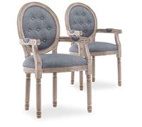 INTENSE DECO Lot de 2 fauteuils médaillon capitonnés Louis XVI Tissu Gris