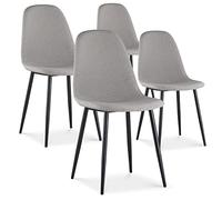 INTENSE DECO Lot de 4 chaises Bali Tissu Gris Pieds Noir