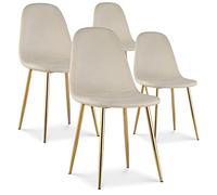 INTENSE DECO Lot de 4 chaises Bali Velours Beige Pieds doré