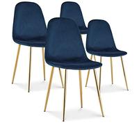 INTENSE DECO Lot de 4 chaises Bali Velours Bleu Pieds doré