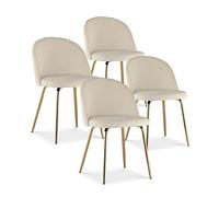 INTENSE DECO Lot de 4 chaises Cecilia Velours Beige Pieds Or