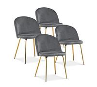 INTENSE DECO Lot de 4 chaises Cecilia Velours Gris Pieds Or