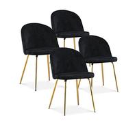 INTENSE DECO Lot de 4 chaises Cecilia Velours Noir Pieds Or