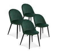 INTENSE DECO Lot de 4 chaises Cecilia Velours Vert Pieds Noirs