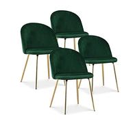 INTENSE DECO Lot de 4 chaises Cecilia Velours Vert Pieds Or