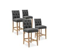 INTENSE DECO Lot de 4 chaises de Bar en Bois Gaya Tissu Gris - H65cm