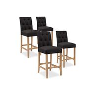 INTENSE DECO Lot de 4 chaises de Bar en Bois Gaya Tissu Noir - H65cm