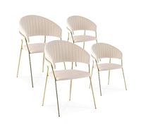 INTENSE DECO Lot de 4 chaises Margaux Velours Beige Pieds Or