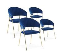INTENSE DECO Lot de 4 chaises Margaux Velours Bleu Pieds Or