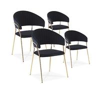 INTENSE DECO Lot de 4 chaises Margaux Velours Noir Pieds Or