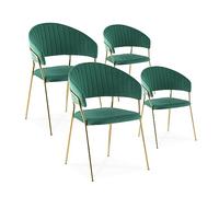 INTENSE DECO Lot de 4 chaises Margaux Velours Vert Pieds Or