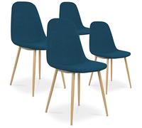 INTENSE DECO Lot de 4 chaises scandinaves Bali Tissu Bleu Canard