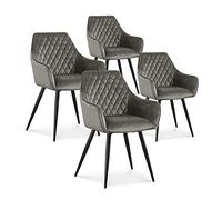 INTENSE DECO Lot de 4 chaises Victoria en Velours Gris Pieds Noir