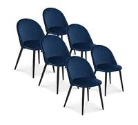 INTENSE DECO Lot de 6 chaises Cecilia Velours Bleu Pieds Noirs