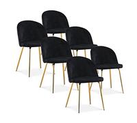 INTENSE DECO Lot de 6 chaises Cecilia Velours Noir Pieds Or