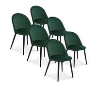 INTENSE DECO Lot de 6 chaises Cecilia Velours Vert Pieds Noirs