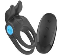 INTENSE SAM Anneau Vibrant Double, Noir, Silicone, 10 Modes de Vibration, Télécommandé, Étanche, Rechargeable USB